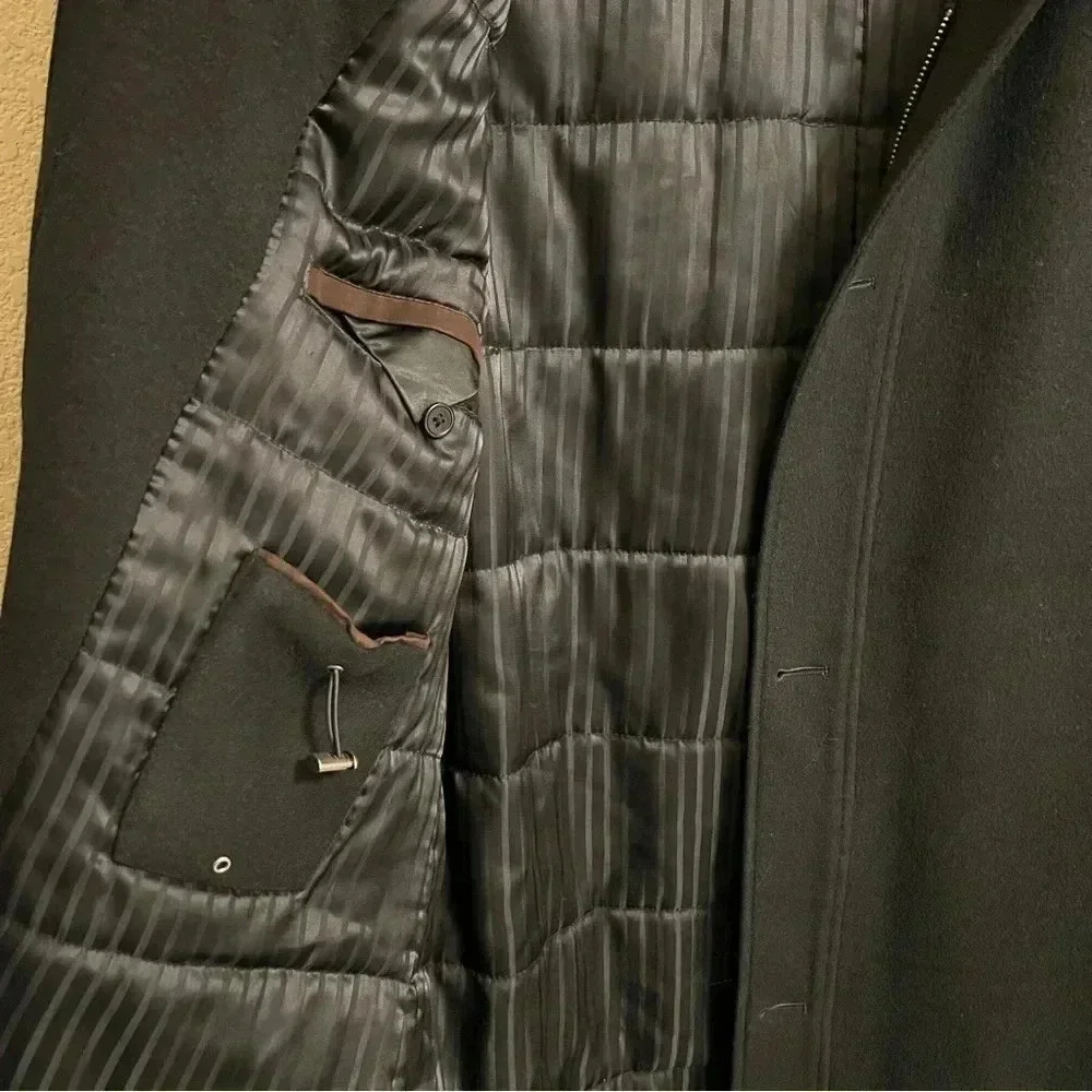 Cardinal of Canada Mens Jacket Medium Black Wool Blend Quilted Full Zip Overcoat - Picture 6 of 16